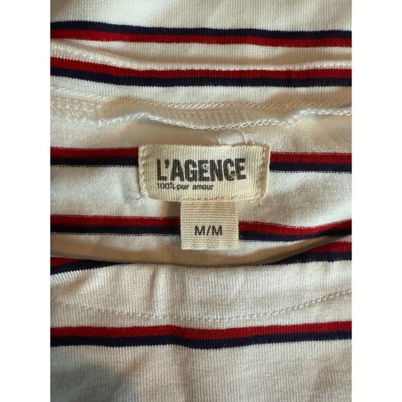 NWOT L’AGENCE Ressi Red White and Blue Stripes Crewneck Tee Size Medium - Picture 6 of 7
